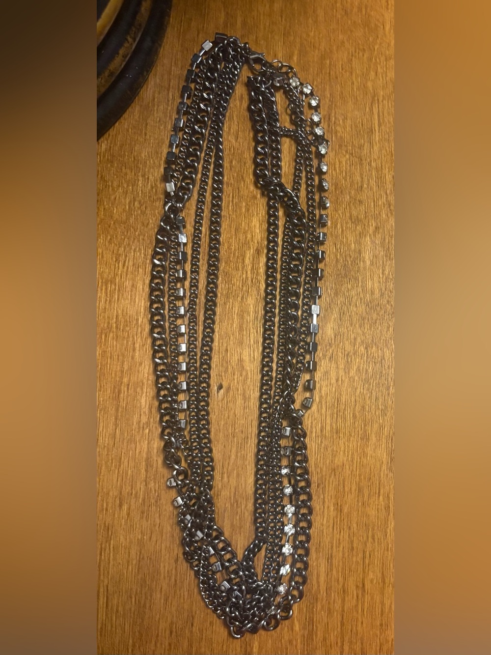 Multi-Strand Black Gunmetal Chain Necklace